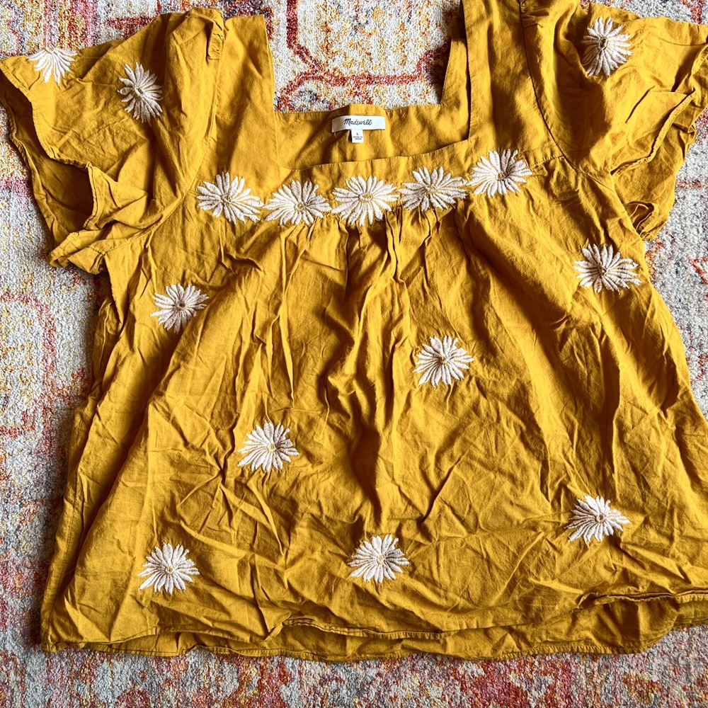 Madewell Yellow Puff Sleeve Ruffled Blouse